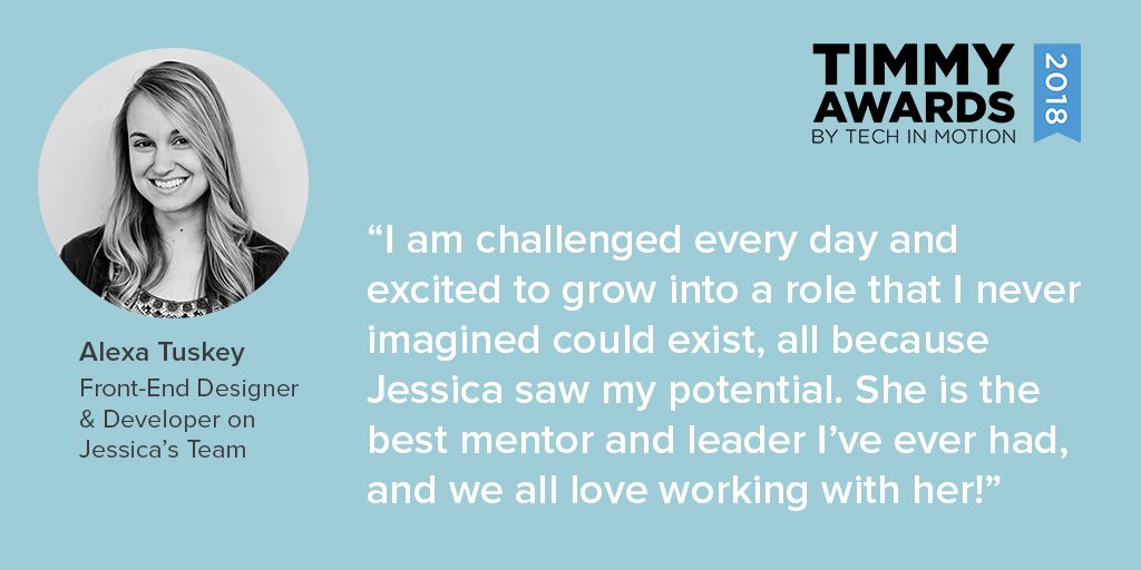 OneNorth's tweet photo. Less than a week left to vote @jessdejong Best #Tech Manager in the @Tech_in_Motion #TimmyAwards! Please throw her a daily vote from now until 10/3 to show your support. https://t.co/tL9zkSSbwU https://t.co/hwZEhko1gu