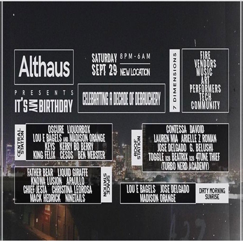 tonybanhkenobi's tweet image. This Saturday a special birthday party for the space pirate himself @jaredalthaus in a special downtown location with our friends @DJLiquorBox @KingFelixMusic @fatherbearmusic @_liquidgiraffe @knowalusion and more.
#LA #dtla #housemusic #techno #bassmusic 
facebook.com/events/6707520…