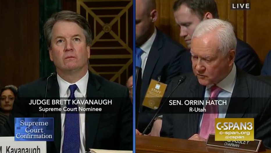 reproforall's tweet photo. Senator @OrrinHatch implies that both Anita Hill and Dr. Christine Blasey Ford are lying in the same breath that he calls for people to respect "both sides." #BelieveSurvivors #KavanaughHearings https://t.co/ud1NddQrUl