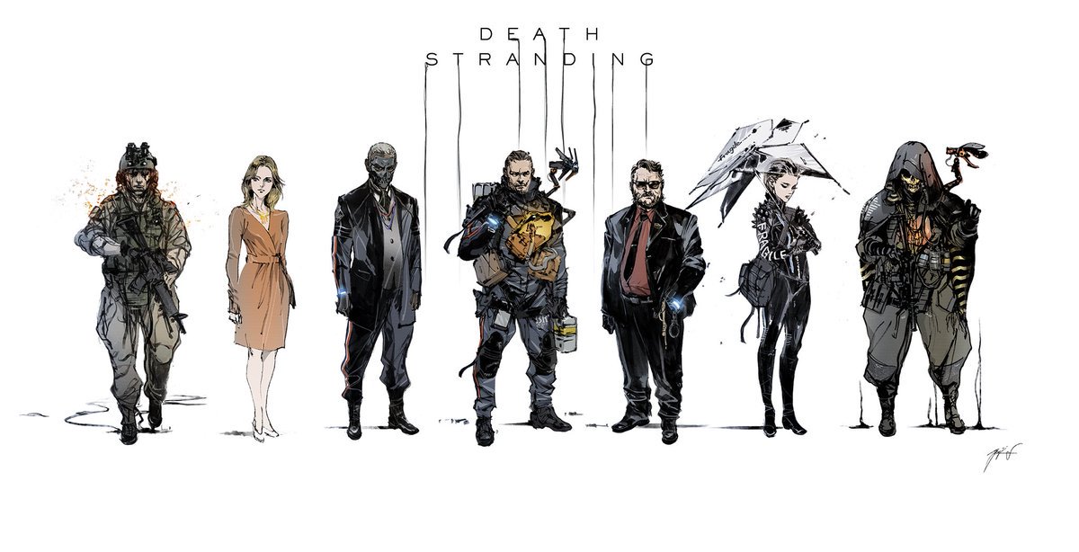 HIDEO_KOJIMA_EN's tweet photo. Main characters of DEATH STRANDING revealed at TGS last week. Yoji made this drawing for TGS based on the setting, the design, the gimmick, the outfit, and the casting as of today (minor change might be considered in future) BTW, there's a few more main character will appear. https://t.co/XV5hA2jv5U