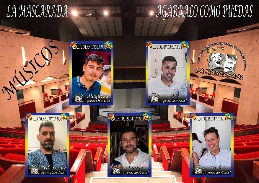 MurgLaMascarada's tweet photo. 🎭 AGARRALO CÓMO PUEDAS 🎭 ⏩ MÚSICOS ⏪

GUITARRAS:
- Juanjo 
- Pedro Cruz (@pedroantoniocr1 )
- Carlos 

CAJA:
- Maqueda (@maqueda98 )

BOMBO:
- Caro ( @CarinoHe )

#LaMascarada #Almendralejo #Extremadura #Carnaval2019
#AgarraloComoPuedas #Componentes #Musicos #GoGoGoo https://t.co/qHPft8vi3g