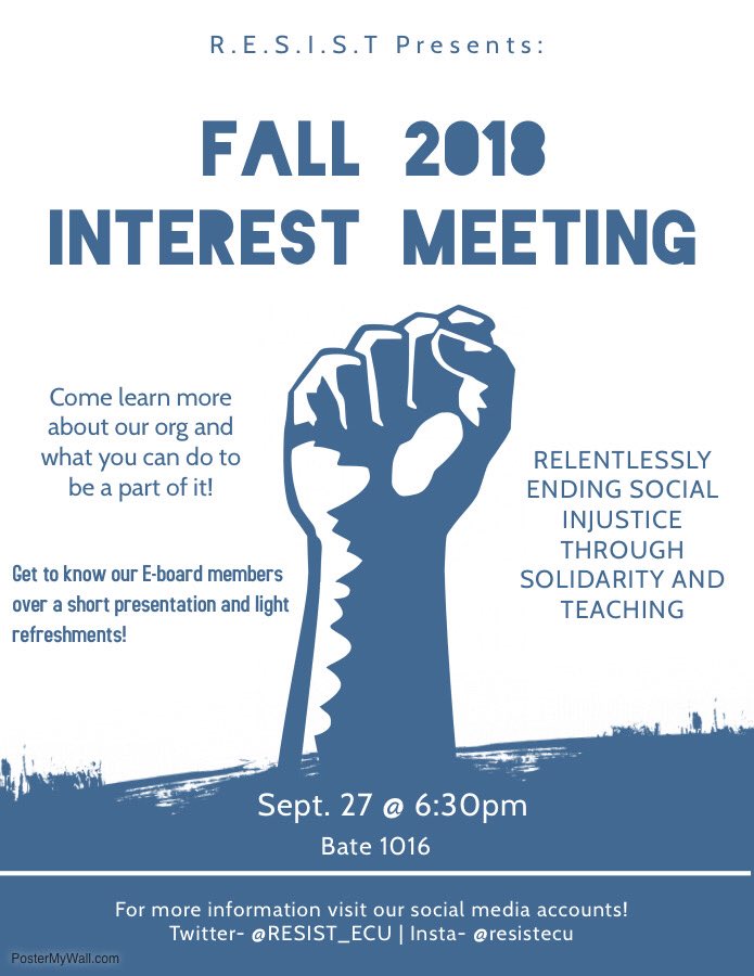 Come out and get to know our amazing E-board members tonight @ 6:30! There’ll be snacks at this week’s meeting plus the opportunity to see what RESIST is all about ✨