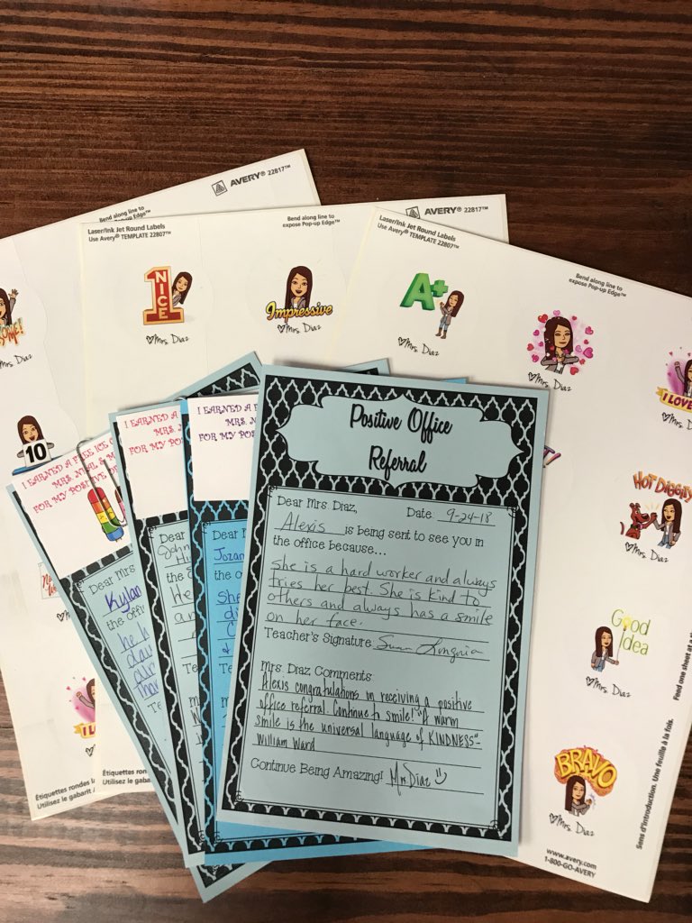 KMDIAZ44's tweet photo. It’s time for Positive Office Referrals and I can’t wait to start putting my Bitmoji stickers on some awesome student work!  #NISDElemVP #ThisIsRaba @NISDRabaES https://t.co/SxG62sj7a8