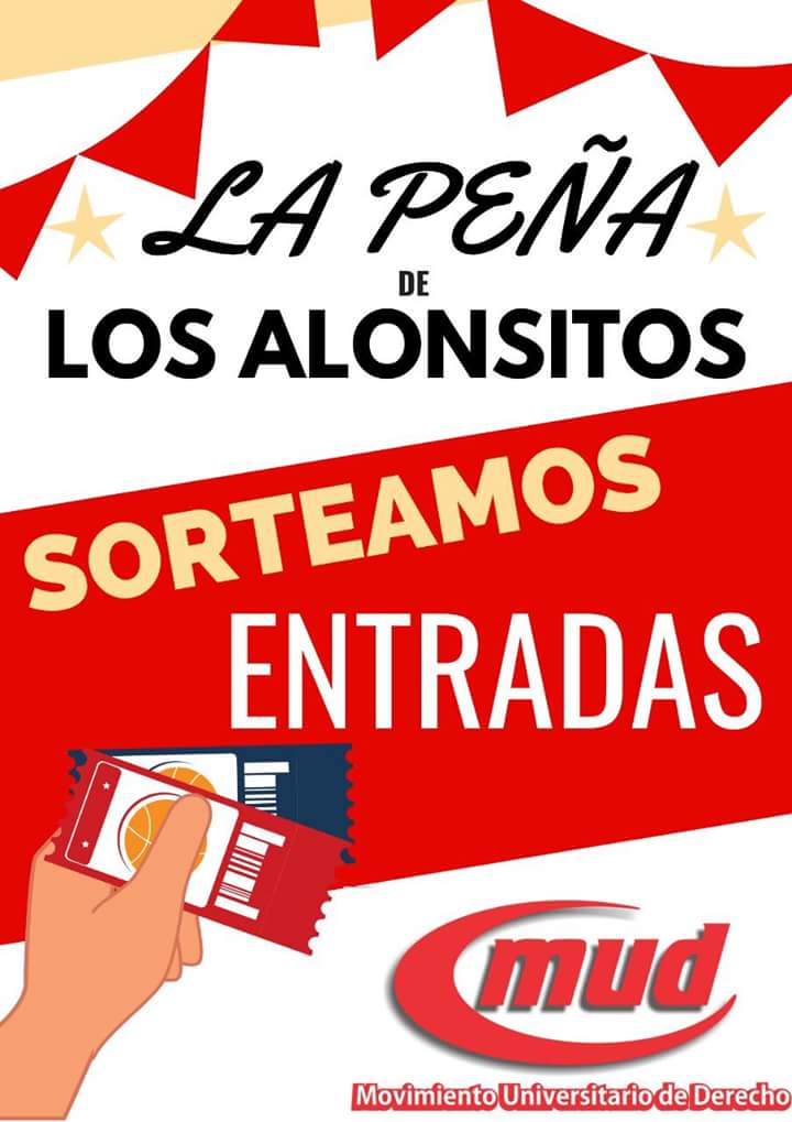 MUDDERECHOUNNE's tweet photo. Se viene la Peña "LOS ALONSITOS"💃🎤🎼 y el MUD❤ SORTEAMOS 10 PARES de entradas para que puedas disfrutarla.

➡Participas dándole Me Gusta 👍 esta publicación y RT.

EL SORTEO SE REALIZARA EL DÍA LUNES 01 DE  OCTUBRE A LAS 21HS. 

MUCHA SUERTE PARA TODOS 🤗🍀 https://t.co/3zFhGJF0dP