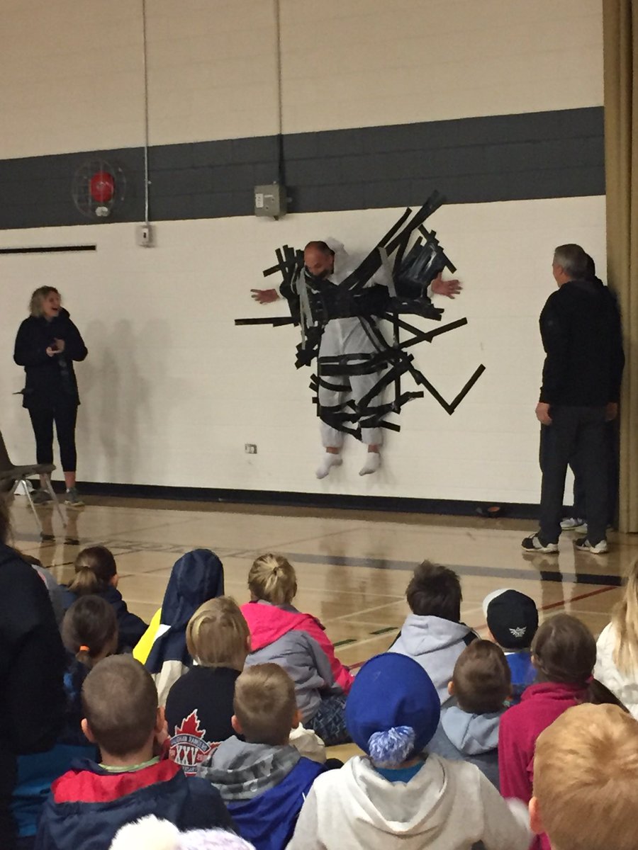 mrs_rfriesen's tweet photo. @BlumenortHSD reached their Terry Fox fundraising goal!! Mr. Schettler was taped to the wall! https://t.co/84tl7FbL6z