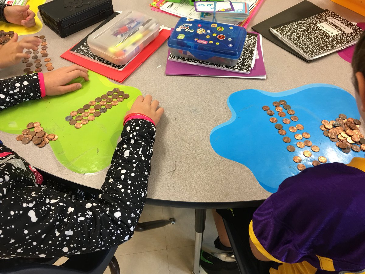 LHolmes_cooley's tweet photo. Representing multiplication using arrays with different manipulatives #pennies #theylovestickers #capturethetiles @CCPS_VA @CESGoPanthers @MTinsman_edu #shareyourstory https://t.co/W4sLy8WCTH