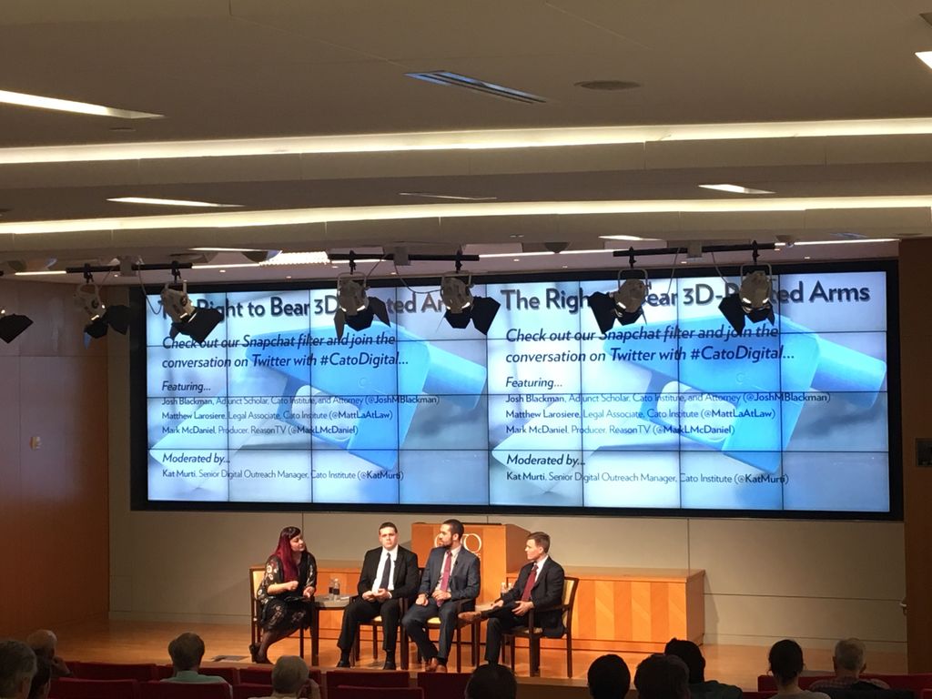 CatoEvents's tweet photo. Is the right to distribute 3D-printed gun blueprints a free speech issue? Learn more at tonight's #CatoDigital event with @JoshMBlackman, @MattLaAtLaw, @MarkLMcDaniel, and @KatMurti https://t.co/FffkZ2OGhx https://t.co/rAgSQOCfH3