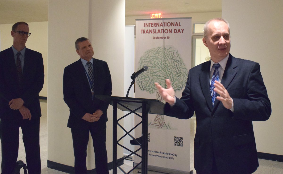 BelarusUNNY's tweet photo. Deputy FM of #Belarus🇧🇾 Andrei #Dapkiunas emphasises the need to ensure better protection of linguists working in high-risk settings at the opening of the exhibition dedicated to the celebration of #InternationalTranslationDay
#ITD2018 https://t.co/3dzOSNIEL5