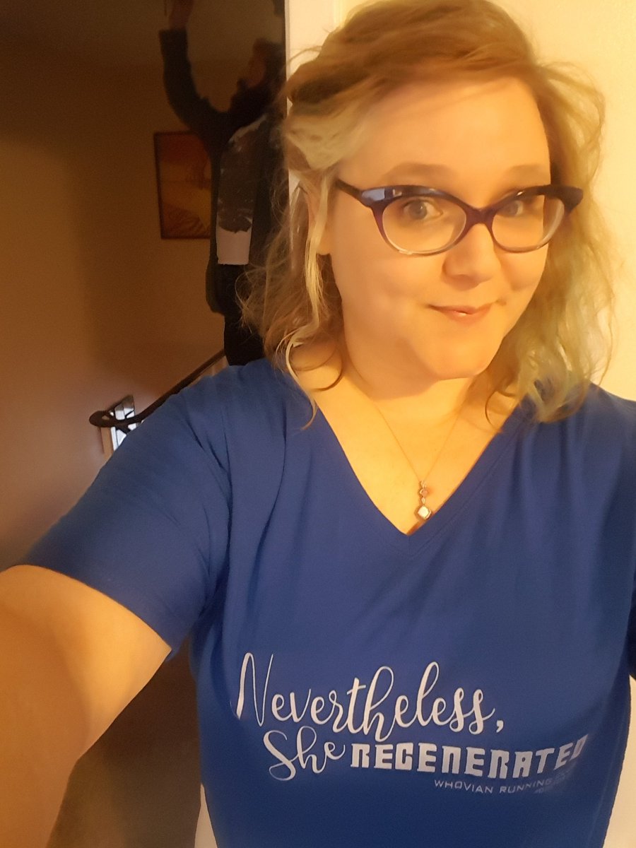 shinybabyb's tweet photo. YAY!! @thekatyrex look what came in the mail today!! (And no it's not @dead_anchoress 🤣) #NeverthelessSheRegenerated #doctorwho #excited @TeePublic @bbcdoctorwho https://t.co/yCYle9b4TM