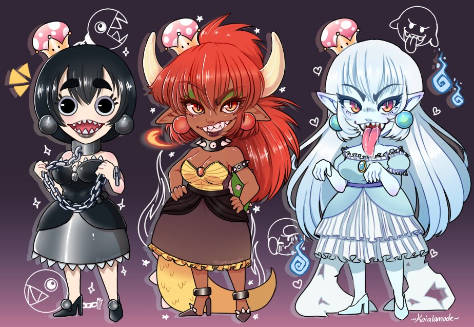 Koialamode's tweet photo. I couldn't help it, they were just too cute to pass up lol #Bowsette #QueenKoopa #bowserpeach #QueenBoo #Boosette #chompette https://t.co/Pq2aZlRTbz