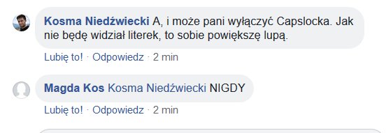KosmaNiedzwieck's tweet photo. Gdy przed spaniem dla sportu próbujesz tłumaczyć debilom oczywistości w Internecie, a kończysz na tym... xDDDDDDDDDDD #CapslockCrew https://t.co/NpaEyV0JsP