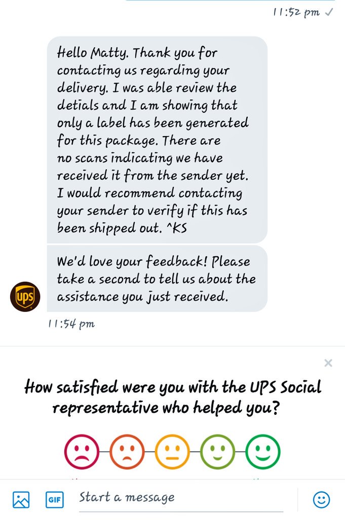 matty_rula's tweet photo. @dassler_ @WatchdogSupply 
Hello bro, can you help me out? 
I ordered my Triple Whites on Pre-Release, got tracking threw UPS app so I contacted UPS &amp; they said only label was generated &amp; my shoes are still no shipped. :/ https://t.co/O6N2iDkYSa