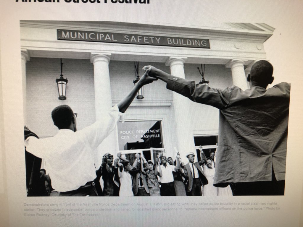 8/7 1961 demonstrators sing  in front of the then Nashville Police Department in protest of police brutality against blacks.... (Photo from the Tennessean).... this is 2018 ,and sadly, the fight continues 🙏🏽❤️#gowithpeace ........peace ✌🏽