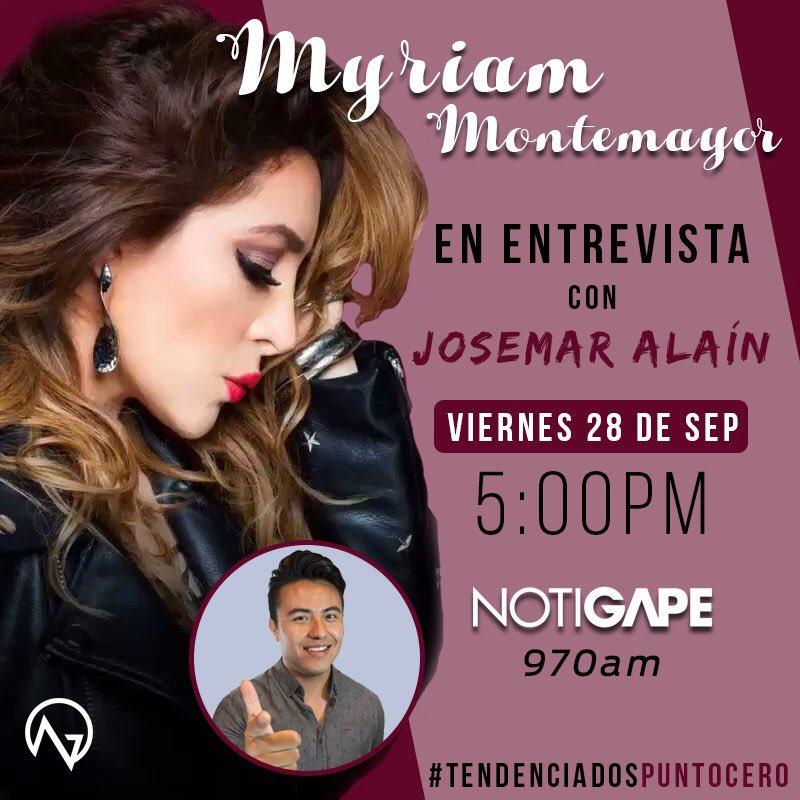 🚨🚨 Mi gente de #Matamoros #Reynosa #RGV #McAllen #Brownsville #Texas y todo el estado de #Tamaulipas Este viernes platicaremos con @MyriamMonteCruz en #TendenciaDosPuntoCero los espero a las 5pm MAÑANA 28/SEP @NotiGapeMX Hablaremos de su música nueva y más. ¡Los espero!