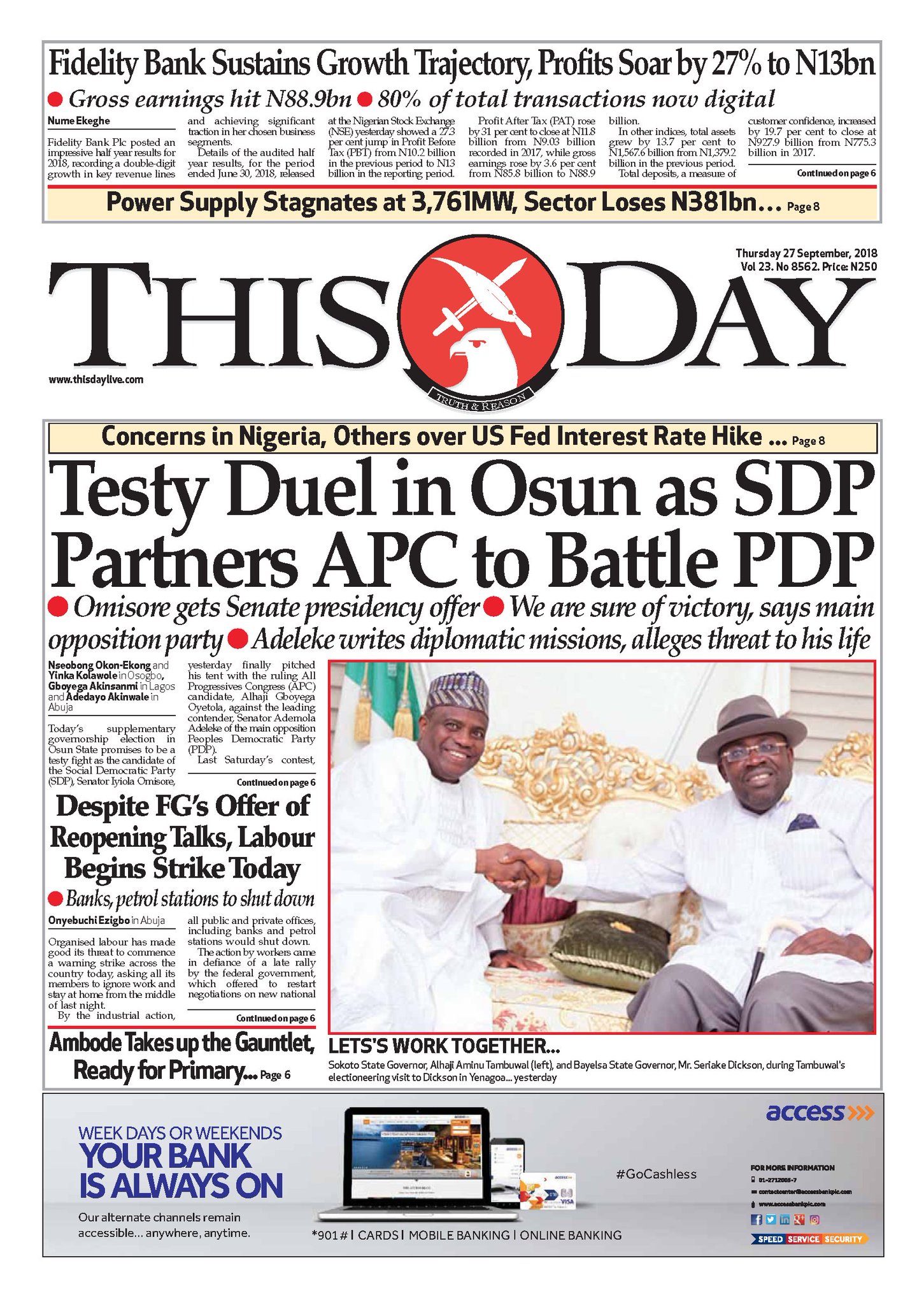 Thisday Live On Twitter Thursday 27th September 2018 Https T