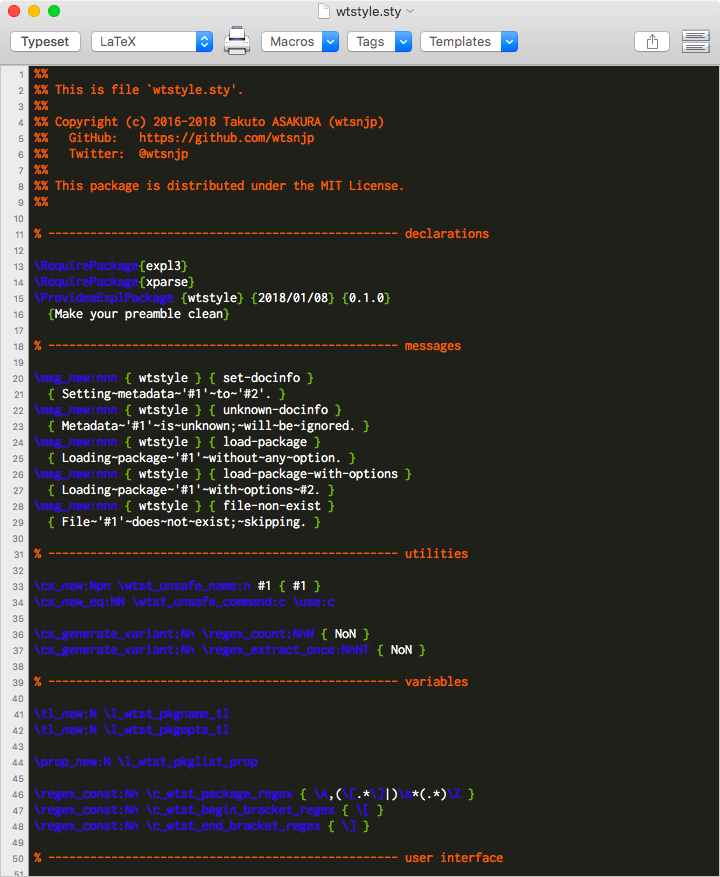 wtsnjp's tweet image. TeXShop に #expl3 シンタックスハイライトを有効にする隠し設定が……！
#TeXShop #expl3