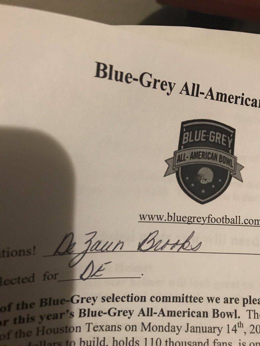 EastsideBrooksy's tweet photo. Blessed to be invited to play in the Blue-Gray All american bowl at NRG Park, Home of the Houston Texans!🔷 @BlueGreyFB truly a honor ‼️ (sorry put the wrong location in the other) https://t.co/mtY1CBI3sE