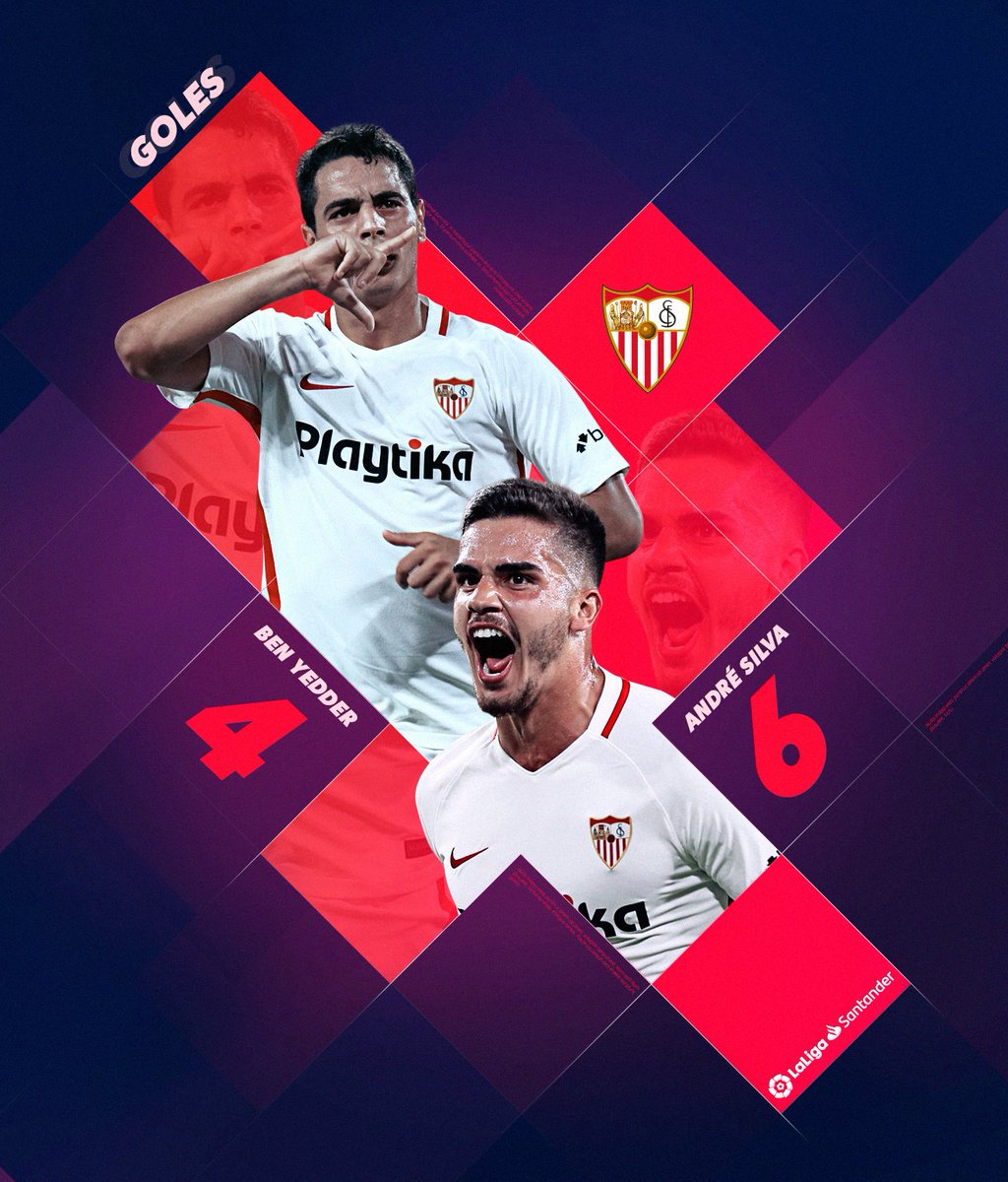 LaLiga's tweet photo. El @SevillaFC presume orgulloso de tener a la pareja más goleadora de #LaLigaSantander: 

@andrevsilva19 = 6 ⚽
@WissBenYedder = 4 ⚽

❤❤❤ https://t.co/tY9S0vKfF6