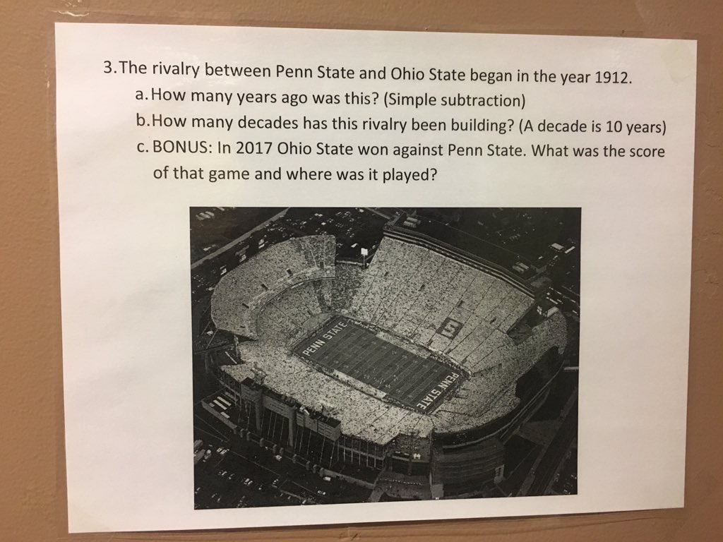 BeckerAngelaM's tweet photo. I spent ALL week trying 2 find a way to teach my students conversions without worksheet-ing them to death. FINALLY I came up with this great idea to make my Friday as well as theirs a great experience. WE ARE! #PennStateProud I'll be dressed blue/white and have some pom poms too! https://t.co/YVaw3h4Zcx