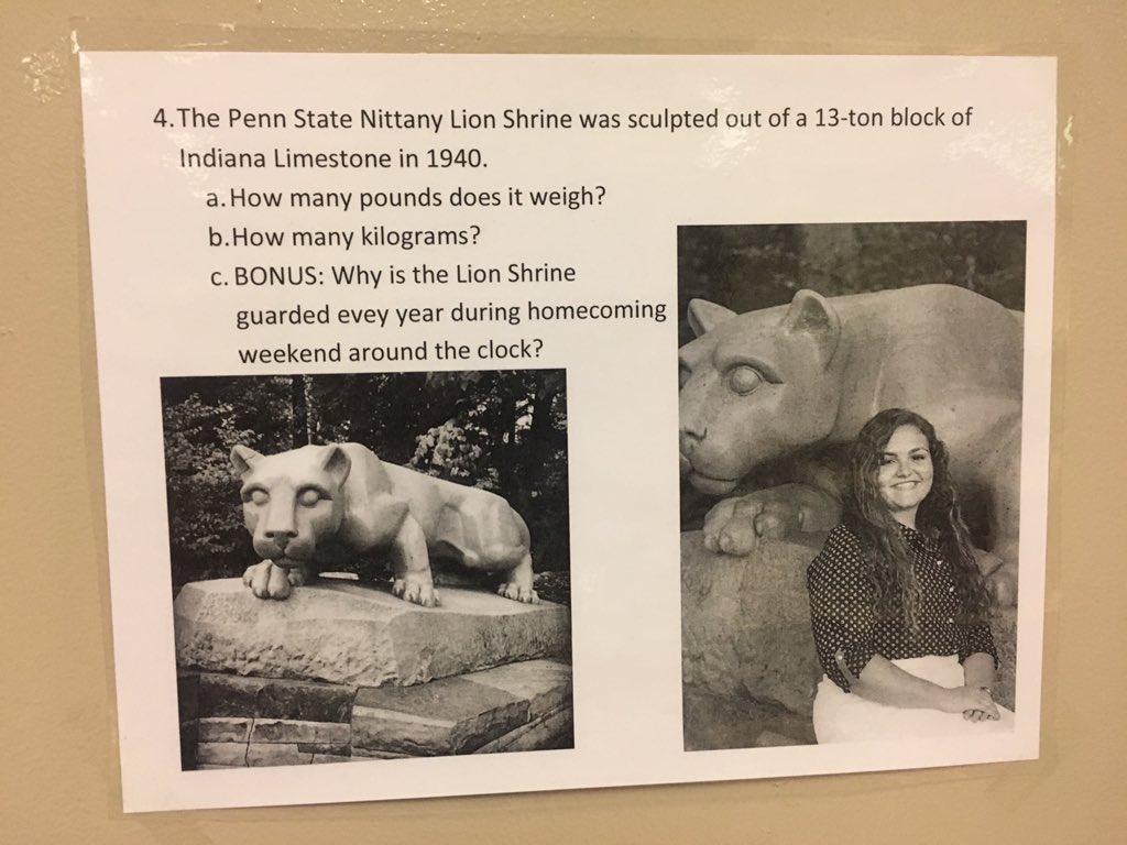 I spent ALL week trying 2 find a way to teach my students conversions without worksheet-ing them to death. FINALLY I came up with this great idea to make my Friday as well as theirs a great experience. WE ARE! #PennStateProud I'll be dressed blue/white and have some pom poms too!