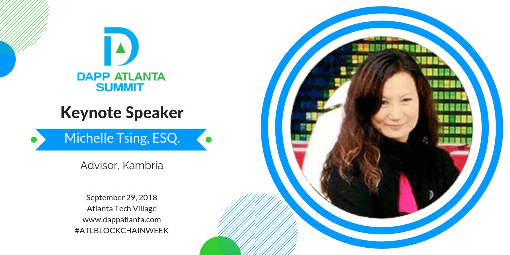 Very excited to have Silicon Valley attorney Michelle Tsing, host of Stanford's <a href="/laptop_radio/">Laptop Radio</a> and advisor to #blockchain innovators like <a href="/KambriaNetwork/">Kambria</a>, to share legal best practices for #ICOs and #STOs. 

Tickets still available at dappatlanta.com

#ATLBLOCKCHAINWEEK