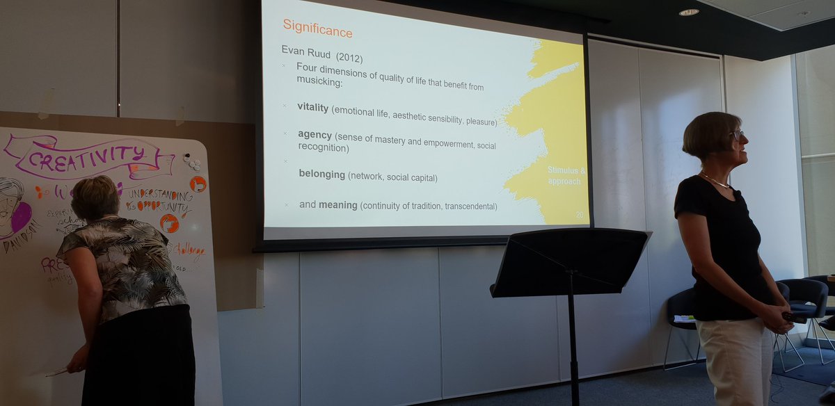 StrokeBrainPRC's tweet photo. Now keynote Jane Davidson on her personal experience & research on creativity & well-being: Understanding & Opportunity & how great - live sketching by Alex Wegner #creativitybrain @Uni_Newcastle https://t.co/ftolGy35DB