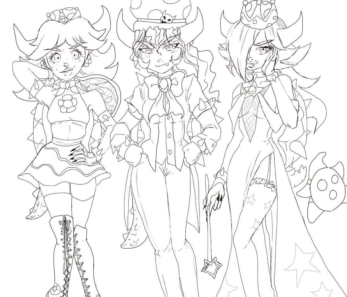 TO BE COLORED UMMM EVENTUALLY... But I drew my take on #Bowsette along with Bowsy and Bowsalina :p  #cosplaymeme #artistsontwitter #characterdesigner #PrincessBowser