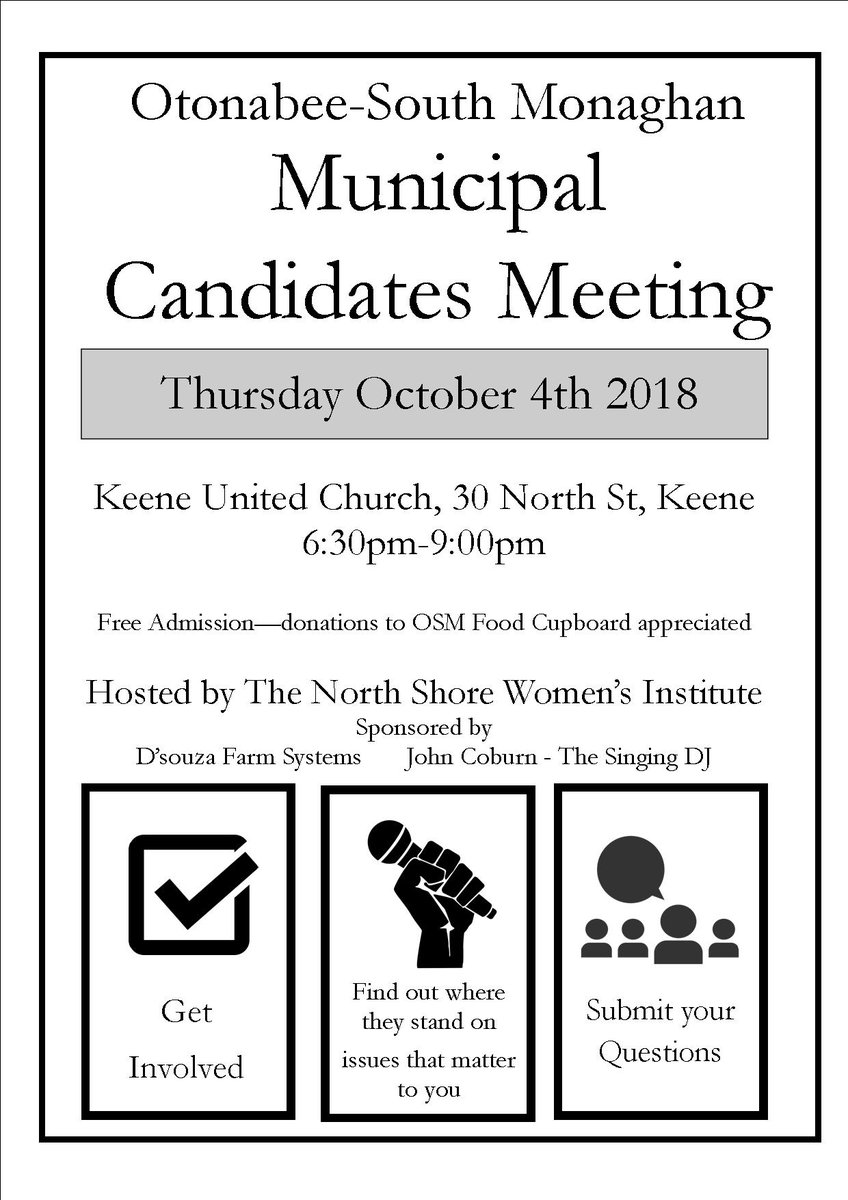 Municipal All Candidates Meeting in Keene at the Keene United Church , Thursday Oct. 4th