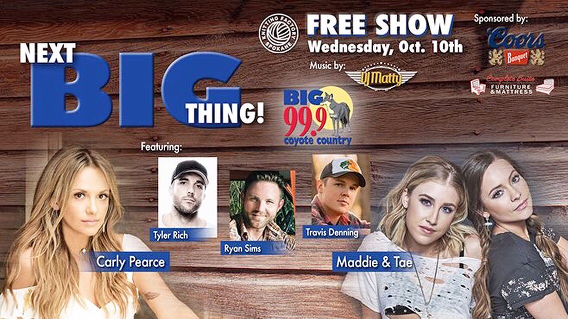 ryansimsband's tweet image. Hey guys, my next show will be at @knitspokane on Oct. 10th for 99.9 KXLY’s @coyotecountry “next big thing” concert series at the Knitting Factory. Hope to see you all there. #ryansims #countrysinger 🎸