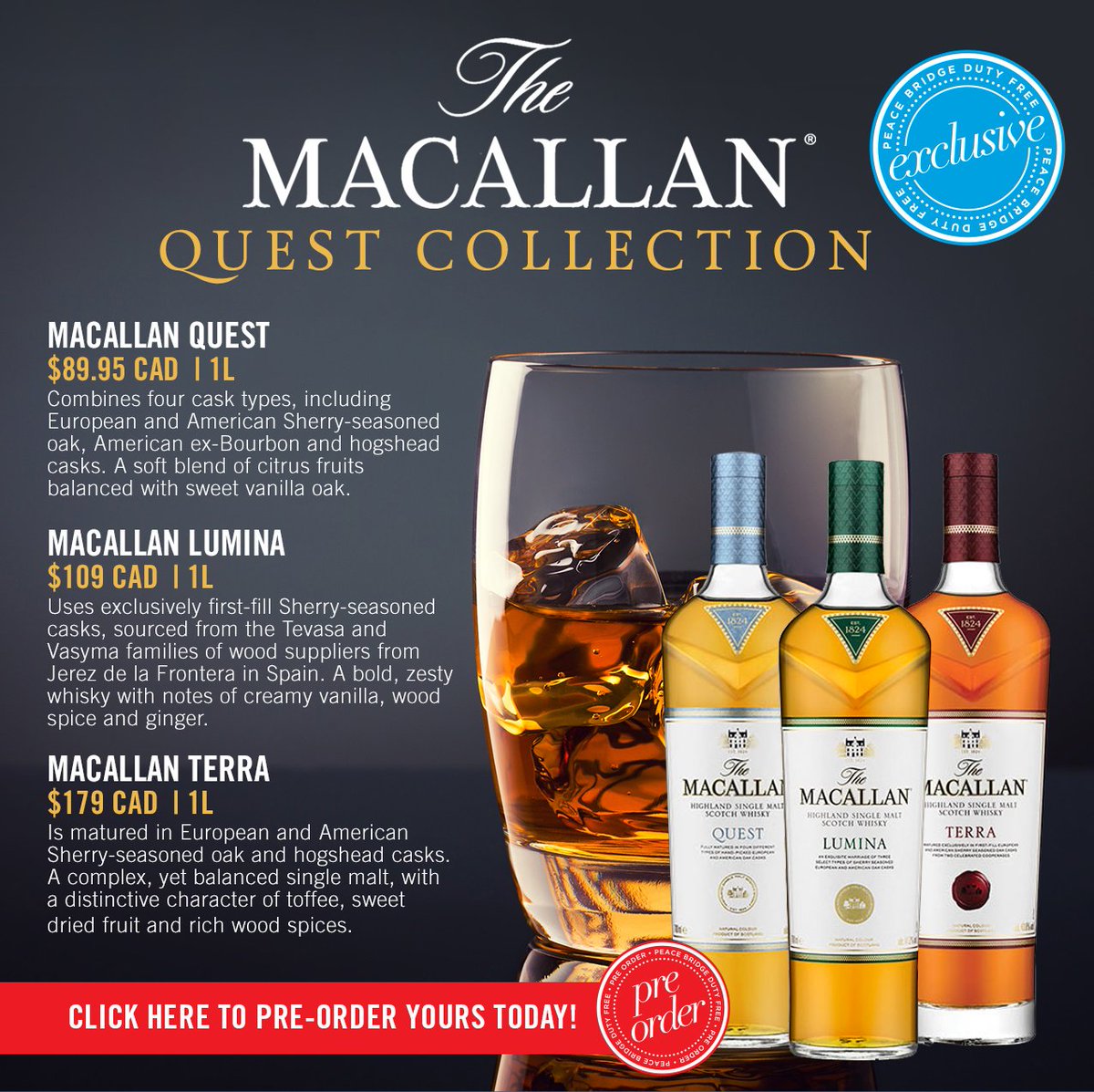 PBDutyFree's tweet photo. Introducing the Macallan Quest Collection; a Duty Free Exclusive! Pre-order your favourites today here https://t.co/kOiBZJ6Cwt! #FoundAtPBDF #DutyFree #Macallan #TravelRetail https://t.co/UOLPACPRTG