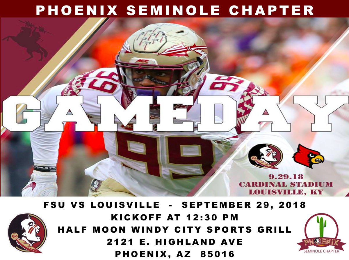 phxseminoles's tweet photo. Sat, Sept 29, FSU vs Louisville, kickoff @ 12:30 PM 🏈 Go Noles! 🏈 If you’re visiting Phoenix and want to watch FSU football with @PhxSeminoles click on the website link in our bio, to go “EVENTS” for updated information. #GoNoles #PhoenixSeminoleChapter We are SEMINOLES! https://t.co/chfnFUCFWO