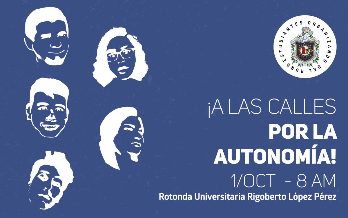 CudjNicaragua's tweet photo. Pese a las amenazas de sus autoridades, detenciones ilegales de sus compañerxs y la represión a su autonomía universitaria, los estudiantes de UNAN-RURD, parte de @CudjNicaragua convocan:

¡A LAS CALLES POR LA AUTONOMÍA!

1/Oct - 8AM

#SOSNicaragua #SomosUNAN https://t.co/BQz6KbQ2A2