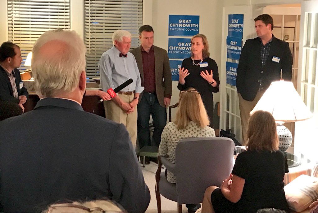 RepWilhelm's tweet photo. Great turnout tonight for @GrayforNH, including @JoyceCraigNH and a gracious @GarthCorriveau. The room was united around the need to put new ideas ahead of old politics, which is *exactly* what Gray Chynoweth will bring to the Executive Council. Onward to November! #nhpolitics https://t.co/IhXRitvRXm