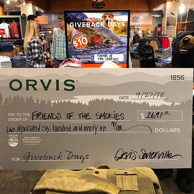 SmokiesFriends's tweet photo. Big, big thanks to our Friends at @orvis @orvissevierville for supporting @greatsmokynps with their #GivebackDays this month! We appreciate the donation! https://t.co/l3gK74MGao https://t.co/EH9LvFHU8z
