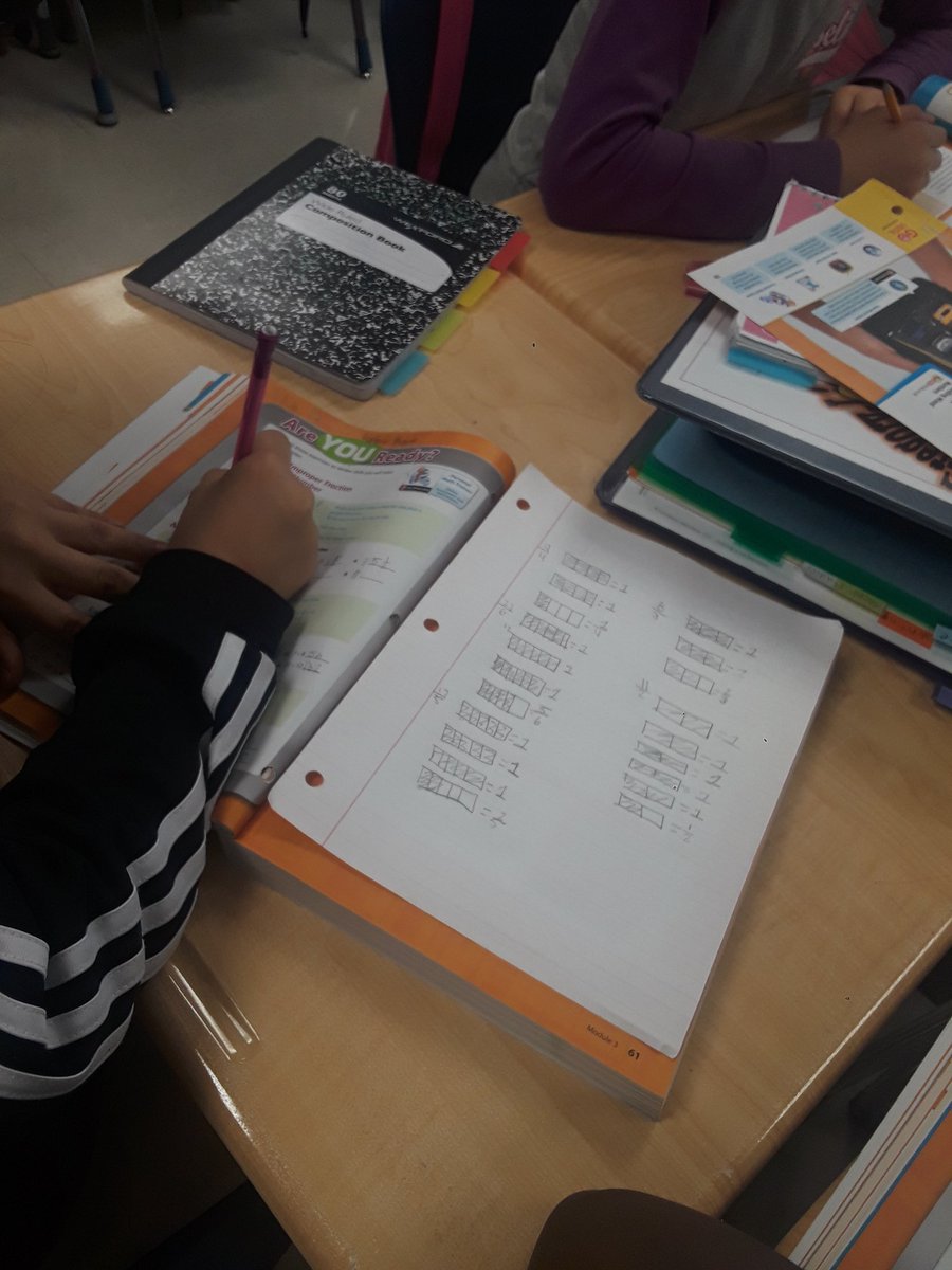 EDUKesslee's tweet image. The math "ain't" new... just the way we think about it! ELL scholars using visual models to convert fractions greater than 1 to mixed numbers. I love what I do!!! #NoTricks #WeGotThis #HowWeMath @GLECPVA #MentalMath #WithOurHeads