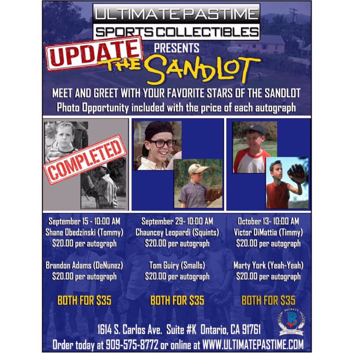 Truebluecrew2's tweet photo. Reminder #TheSandlot #signing this weekend (9/29/18) at @ULTIMATEPASTIME. #ultimatepastime #autographs @beckett_authent https://t.co/yDu6DOSRQW