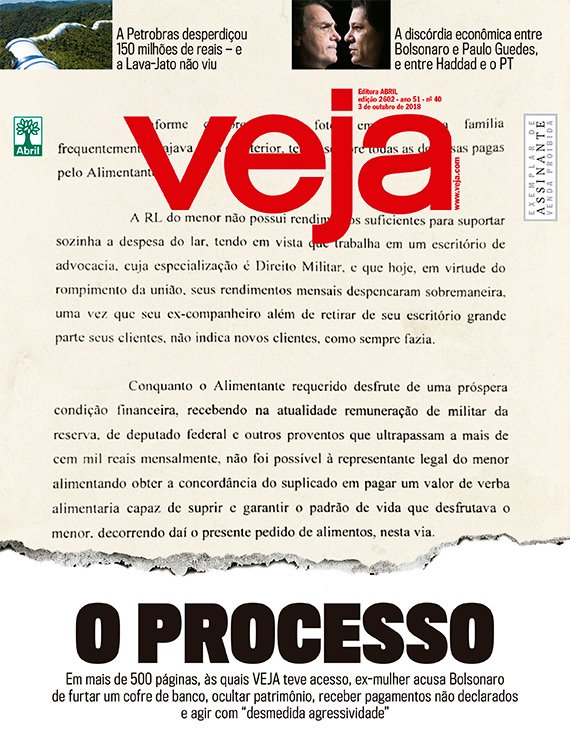 VEJA's tweet image. EXCLUSIVO: Em um processo de mais de 500 páginas, às quais VEJA teve acesso, ex-mulher acusa Bolsonaro de furtar cofre, ocultar patrimônio, receber pagamentos não declarados e agir com 'desmedida agressividade' abr.ai/2OZIudK