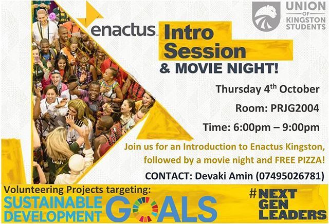 EnactusKU's tweet photo. Join us for the first session of the year: An introduction to Enactus Kingston followed by a Movie night and Pizza party!!! We are excited to welcome you all to our event to meet this year's  committee and become a part of the worldwide Enactus family.

… https://t.co/0o9WvDie3M https://t.co/WAumLCDdDx