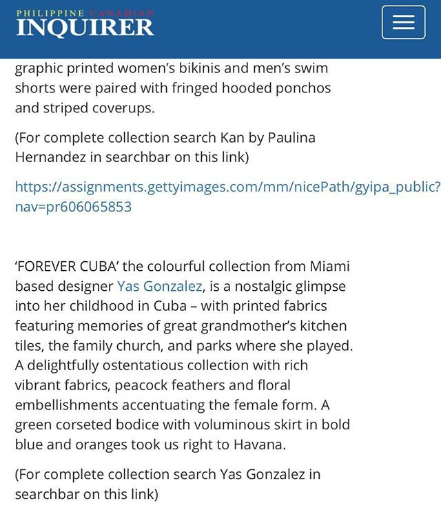 Thank you #philippine #inquirer #canada for featuring my #forevercuba #collection during @vanfashionweek what an honor
