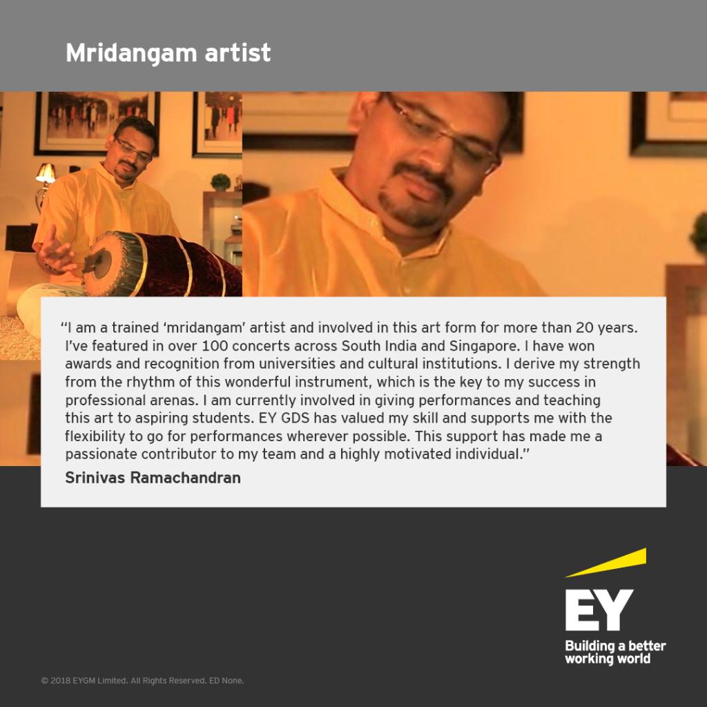EY_GDSCareers's tweet photo. Srinivas from #EYGDSIndia draws his strength from the art of playing the mrigandam – a percussion instrument of ancient origin. #GDSLifeBeyondWork #BetterWorkingWorld https://t.co/FhFnxB1kaG