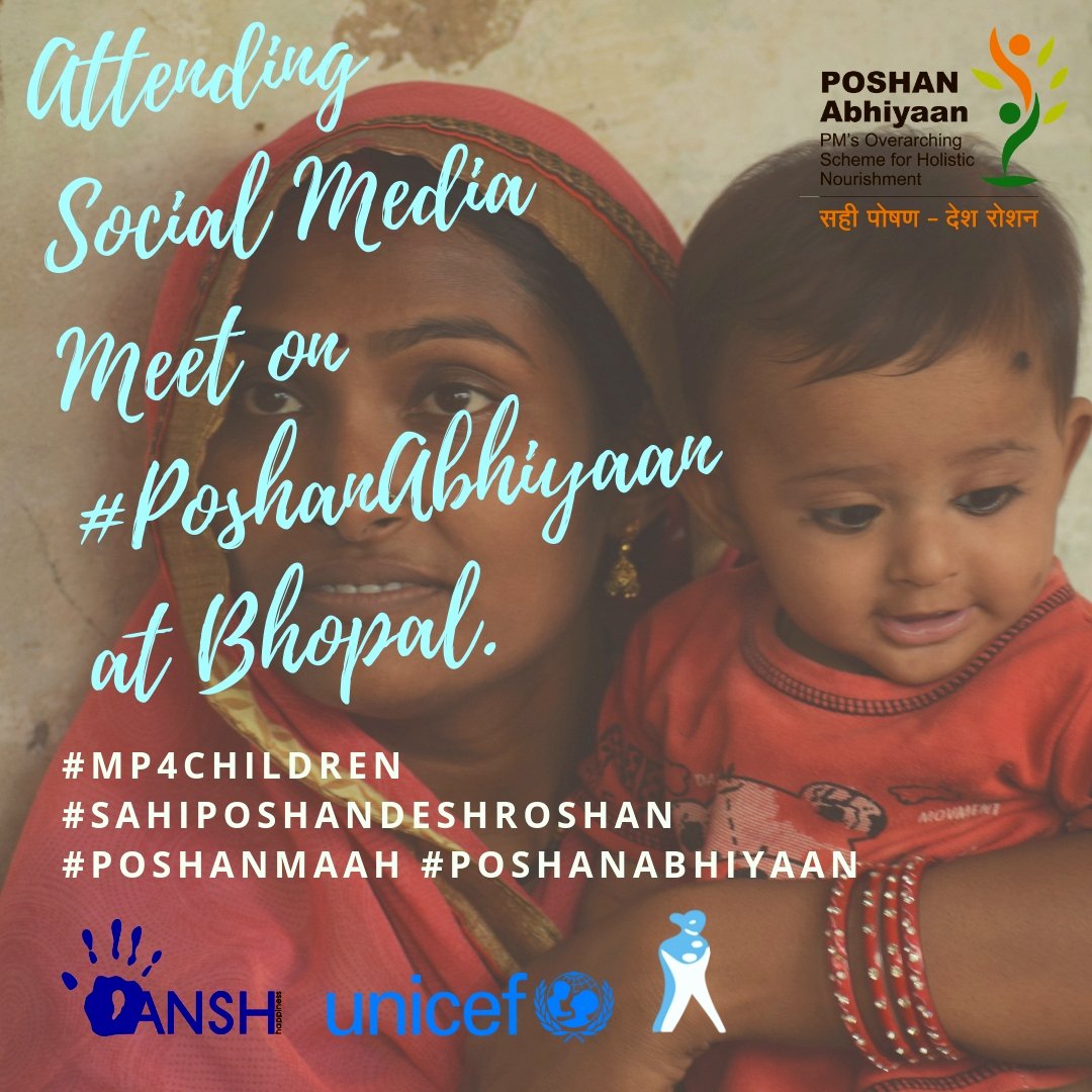 I am attending #SocialMedia meet on #POSHANAbhiyaan today at #Bhopal. #MP4Children #SahiPoshanDeshRoshan #PoshanMaah 
@HappinessANSH @UNICEFIndia @vikassamvad  
#evolunteer #youth4children