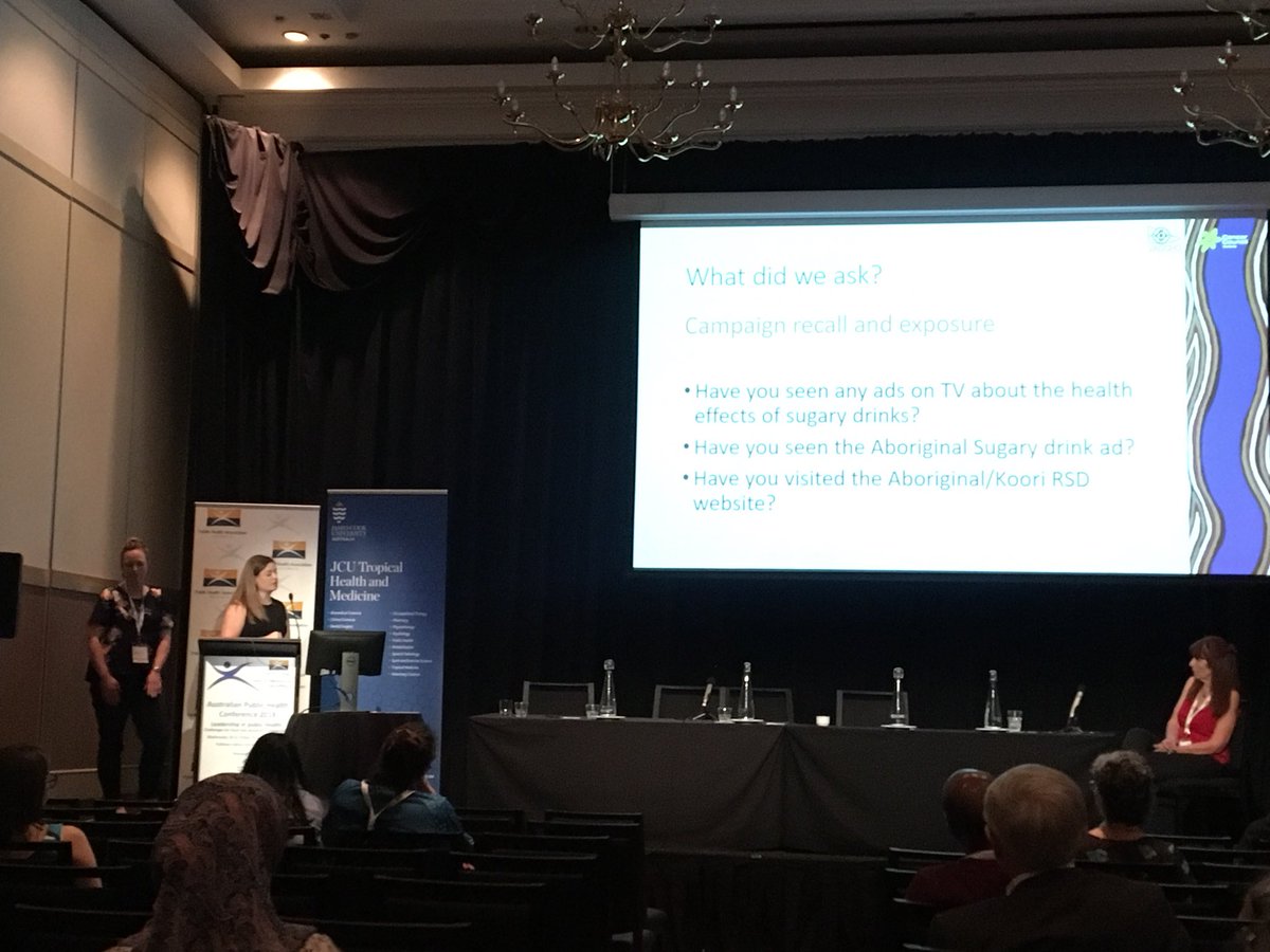 Liza_R_Barbour's tweet photo. The nutrition dream team from @VACCHO_org sharing evaluation findings from their fabulous #SocialMarketing #rethinksugarydrinks campaign. #AustPH2018 @MonashNutrition https://t.co/opTBaLBWfH