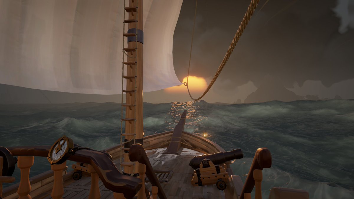 frontrowrowly's tweet photo. @RareLtd @SeaOfThieves @JoeNeate1 first sighting of the devil's roar! Too excited to put ship liveries on, turn my lights off! Care about what any other pirates were up too! Great expansion well done to all of you #ForsakenShores #NailedIt #BeMorePirate #bigkid https://t.co/OCwcgNmjJn