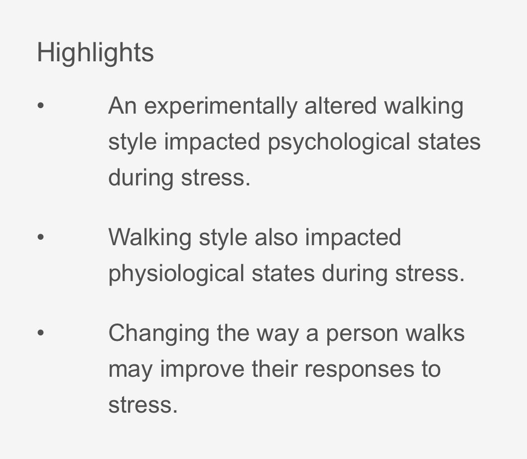ChristophBurch's tweet image. The effects of walking posture on affective and physiological states during stress.
Hackford et al. J Behav Ther Exp Psychiatry. 2018
#EmbodiedCognition
sciencedirect.com/science/articl…