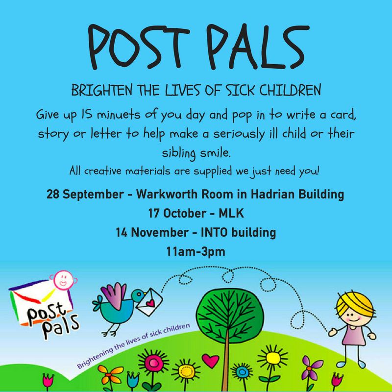 NUSUGoVolunteer's tweet photo. Do you have a spare 15 minutes today?
Come along and write a card to make an ill child smile!
Drop by the Warkworth Room anytime between 11am-3pm.
#PostPals #NCLFreshers https://t.co/2giUs9GJYr