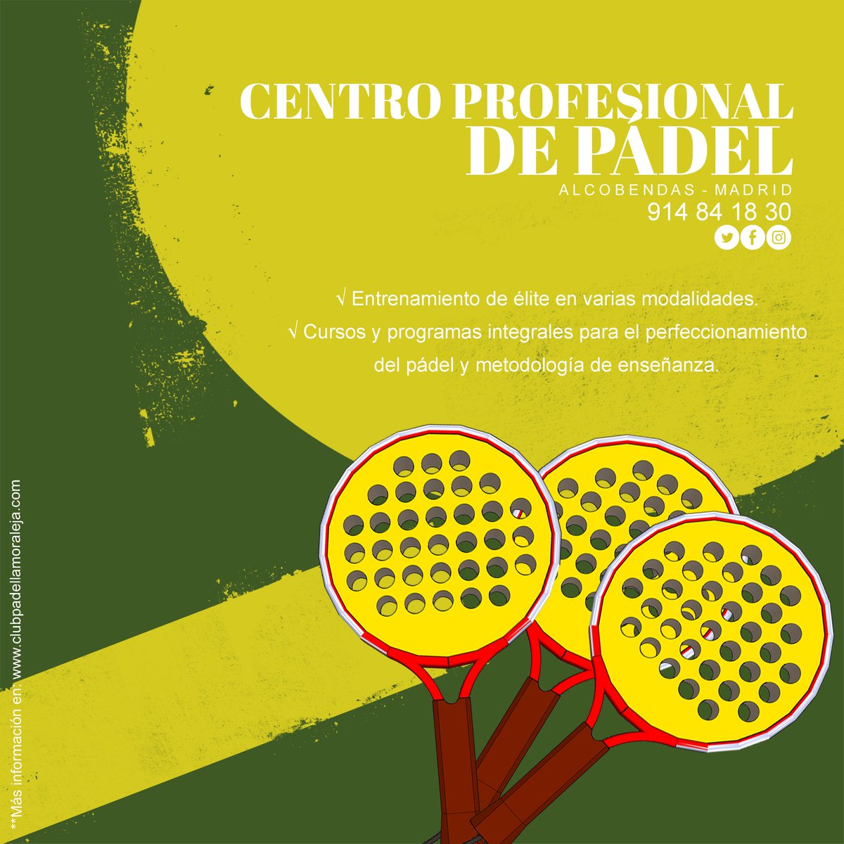 Nuestros #entrenamientos están dirigidos a:
🔸Jugadores profesionales
🔸Jóvenes promesas
🔸Jugadores amateurs
🔸Captación de monitores / entrenadores
⬇️
🌐 clubpadelmoraleja.com 
☎️ 914841830
✉️ cpp@clubpadelmoraleja.es
#padel #entrenador  #entrenamientoscpp #deporte