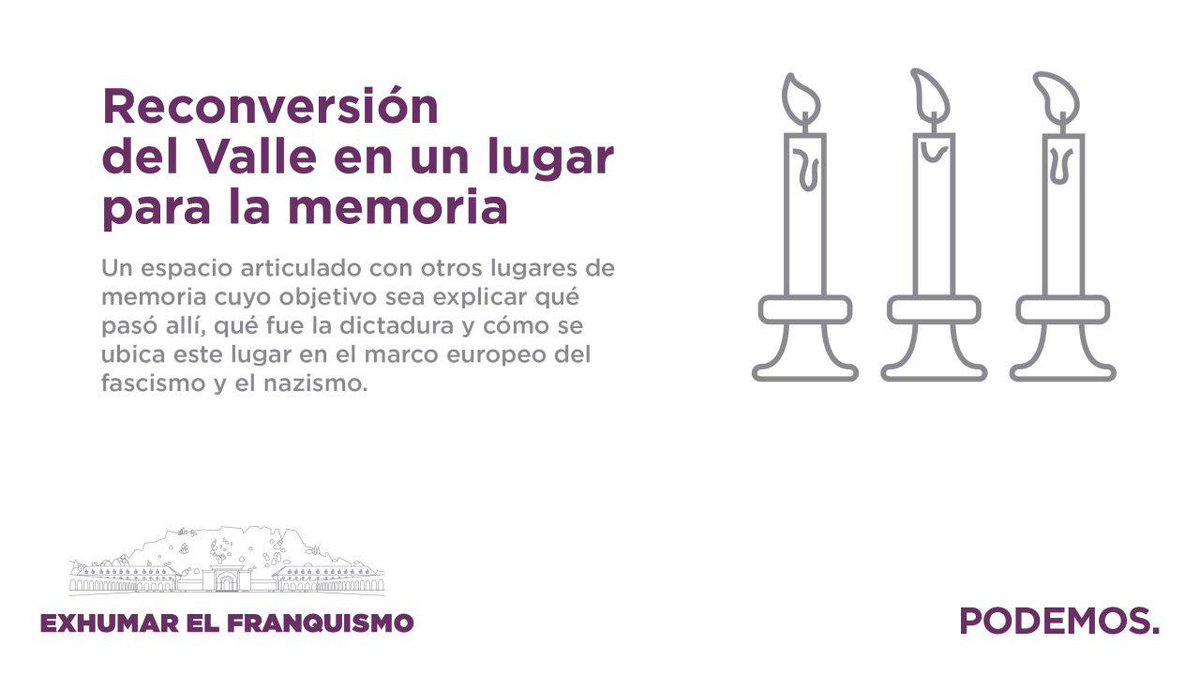 PODEMOS's tweet photo. El Valle de los Caídos debe convertirse en un lugar de memoria que explique qué pasó allí y qué es el franquismo. Los pueblos que no conocen su historia están condenados a repetirla. #QuéHaríasConElValle https://t.co/jrgsqH3dQe