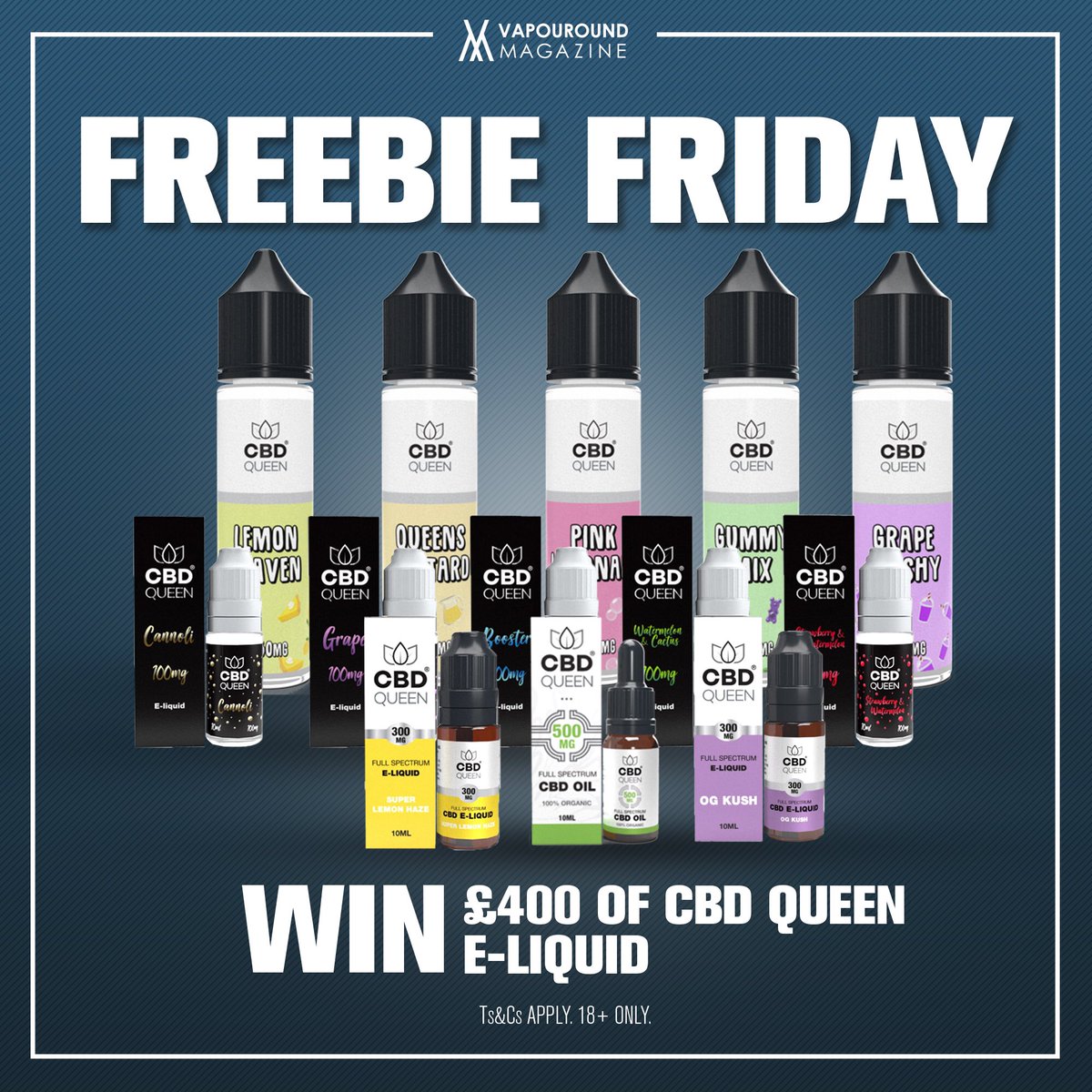 vapouround's tweet photo. It's freebie Friday! Head over to our Instagram for your chance to win £400 of #CBDQueen products! 

https://t.co/SPVNjan6jN https://t.co/YleiqZmh4u