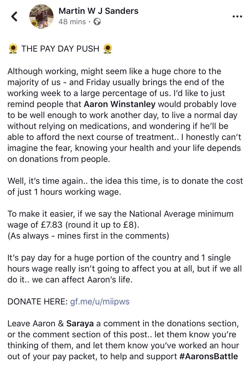 Get involved in the #PayDayPush for <a href="/AaronsBattle/">Aaron's Battle</a> - head over to Martin W J Sanders Facebook post and be a part of #Aaronsbattle 🌻❤️ help?