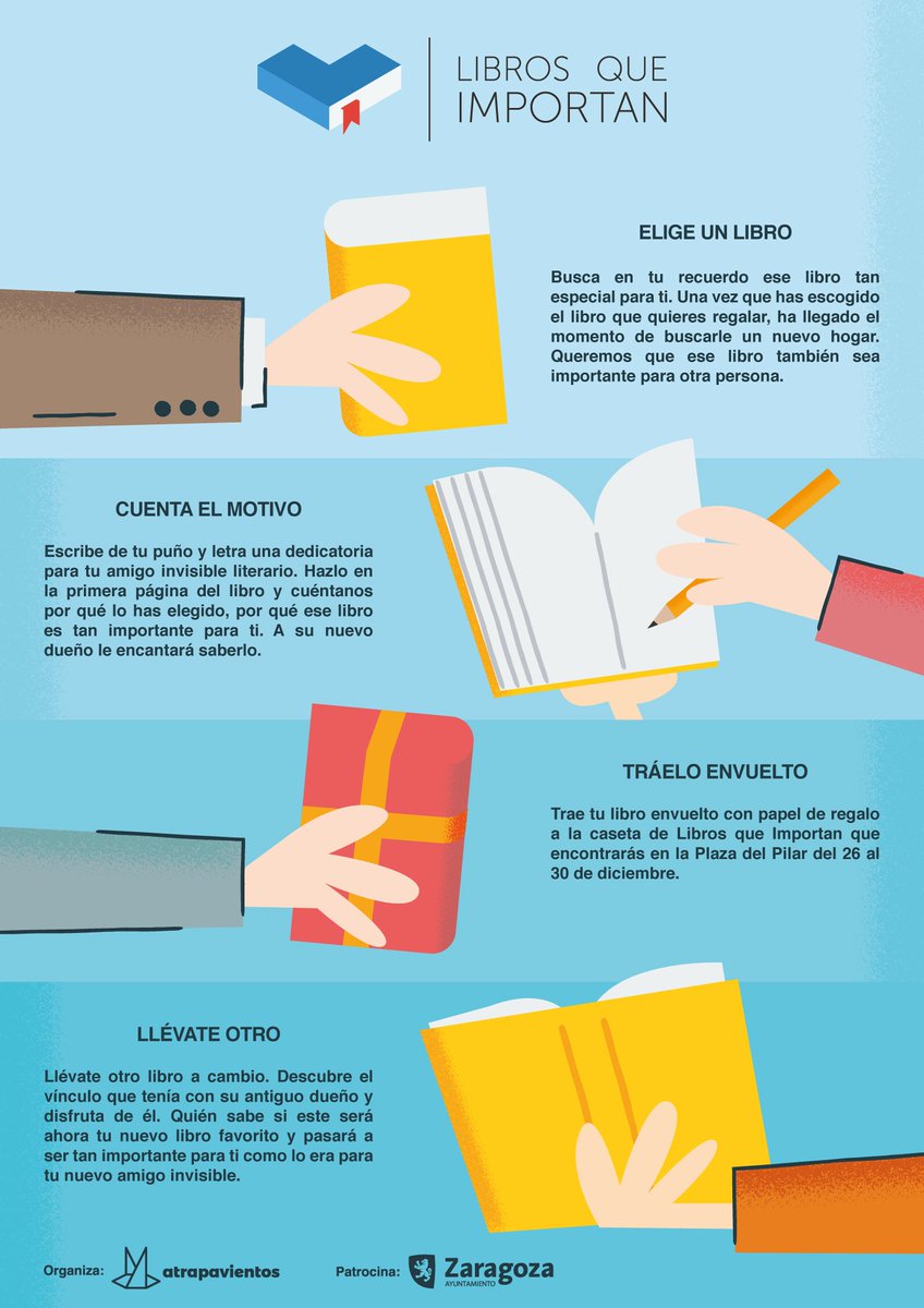 Librosimportan's tweet photo. Elige un libro, cuenta el motivo, tráelo envuelto, llévate otro. Así de sencillo resulta participar en #librosqueimportan. Te esperamos el próximo miércoles en el IV Encuentro Cultura y Ciudadanía. ¿Te vienes #culturayciudadania @cultuciudadania @Librosimportan https://t.co/UhRCtXFG3O